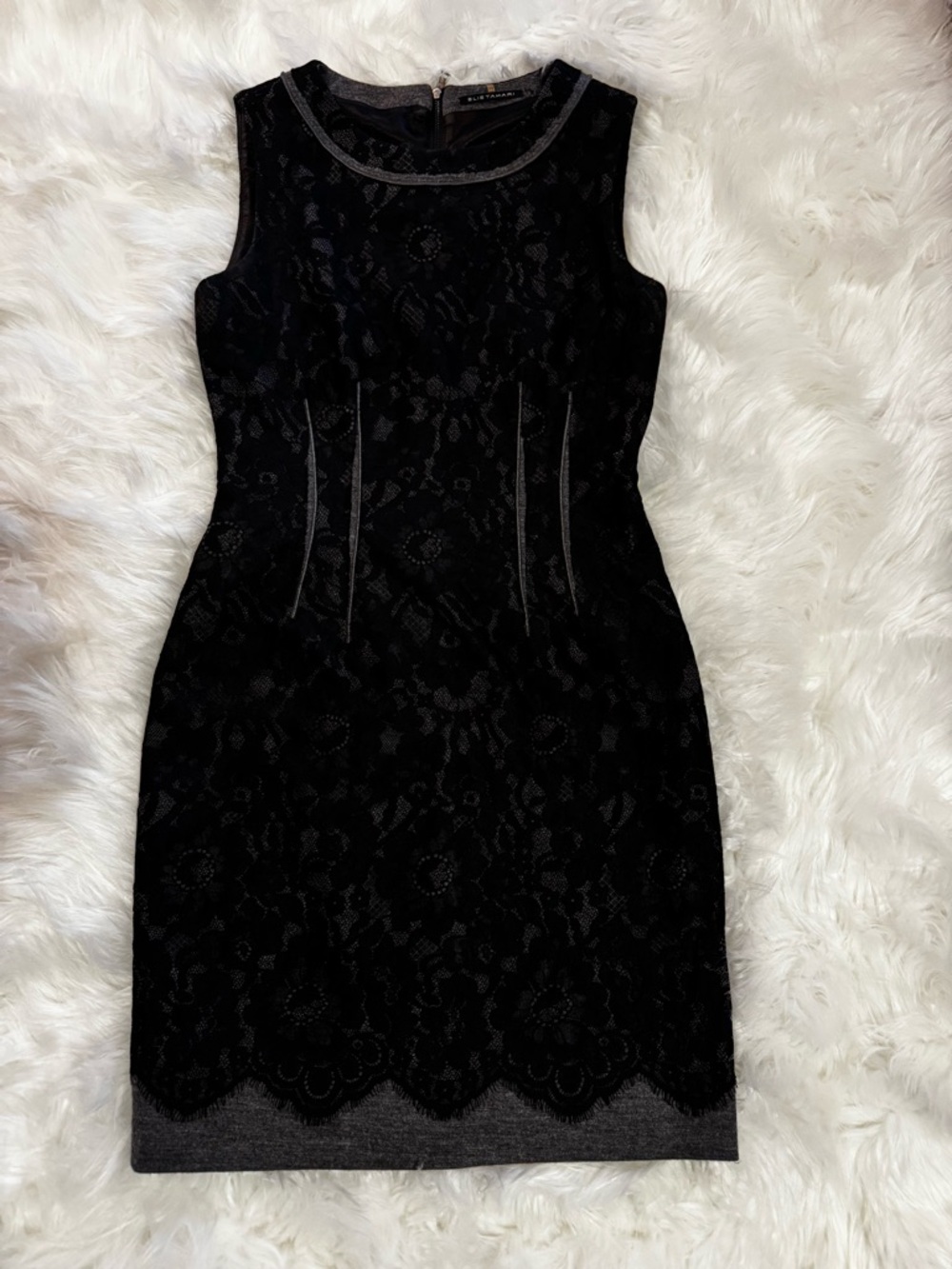 Elie Tahari Black Lace Sheath Dress Size 2 Scalloped Hem Cocktail - Picture 2 of 13